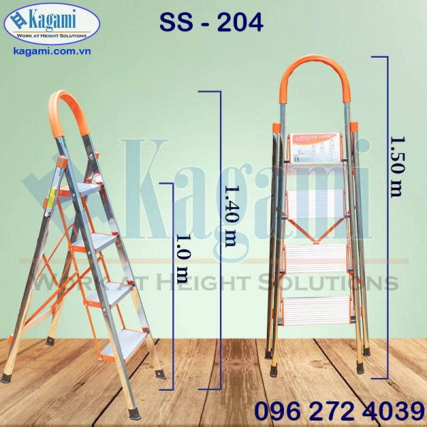 Chiều cao Thang nhôm ghế tay vịn 4 bậc 1m Kagami SS -204 Chiều cao Thang nhôm ghế tay vịn 4 bậc 1m Kagami SS -204