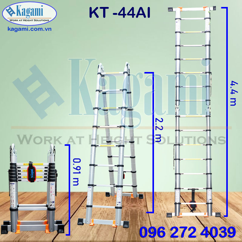 Thông số kỹ thuật thang nhôm rút đôi chữ A 2m2 Kagami KT -44AI (4m4) đa năng