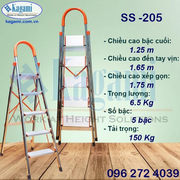 Thông số kỹ thuật Thang nhôm ghế tay vịn 5 bậc 1m25 Kagami SS -205 Thông số kỹ thuật Thang nhôm ghế tay vịn 5 bậc 1m25 Kagami SS -205