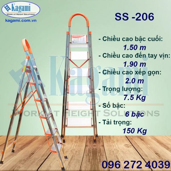 Thông số kỹ thuật Thang nhôm ghế tay vịn 6 bậc 1m50 Kagami SS -206 Thông số kỹ thuật Thang nhôm ghế tay vịn 6 bậc 1m50 Kagami SS -206