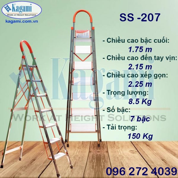 Thông số kỹ thuật thang nhôm ghế tay vịn inox 7 bậc Kagami Nhật Bản SS -207 (1m75) Thông số kỹ thuật thang nhôm ghế tay vịn inox 7 bậc Kagami Nhật Bản SS -207 (1m75)