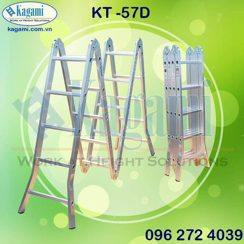 Đại lý phân phối thang nhôm gấp xếp 4 đoạn 5m7 chữ M Kagami KT -57D giá tốt tại Tp. Hồ Chí Minh