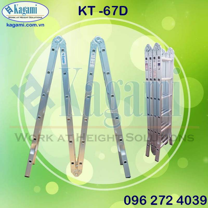 Thang nhôm gấp xếp 4 đoạn 6m7 Kagami KT -67D chân duỗi chữ M đa năng sự lựa chọn tối ưu