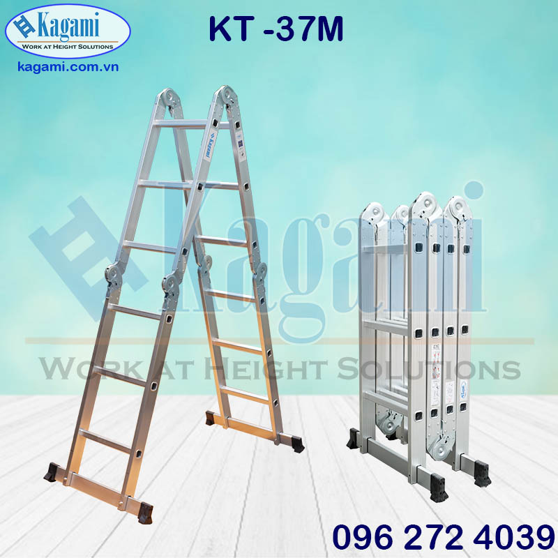 Đại lý phân phối thang nhôm gấp xếp 4 đoạn chữ M 3m7 Kagami KT -37M tại TP. Hồ Chí Minh