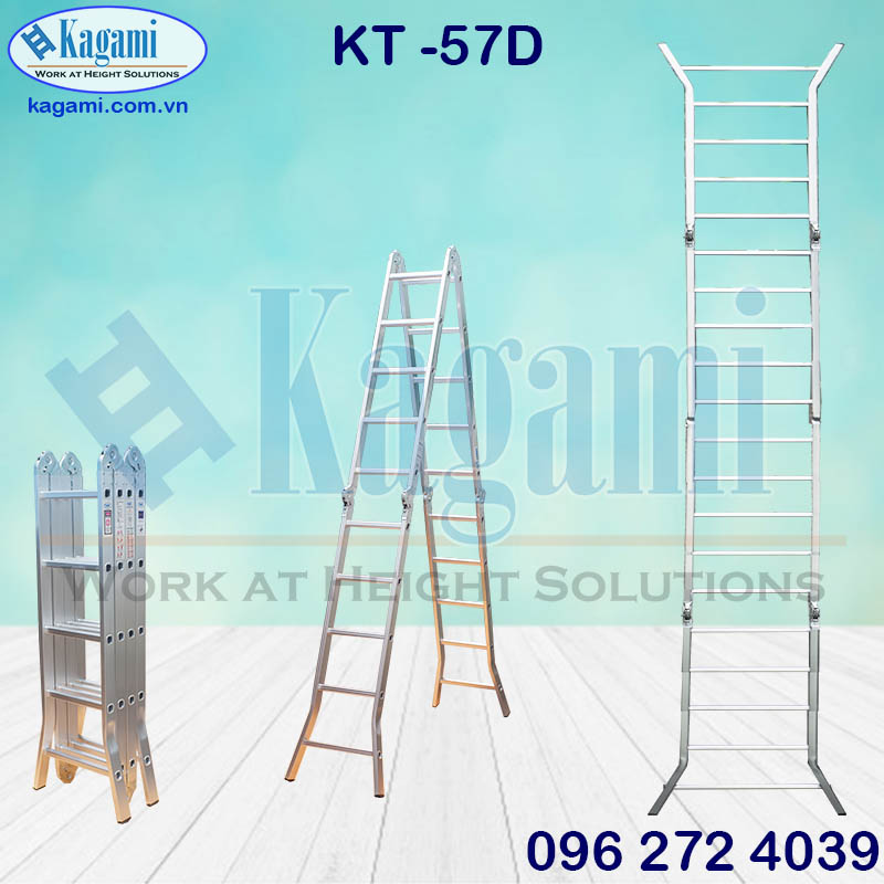 Khu vực phân phối thang nhôm gấp đa năng 4 đoạn chân duỗi Kagami KT -57D 5m7 chính hãng